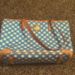 Dooney & Burke zip top Gingham blue tote shoulder bag
